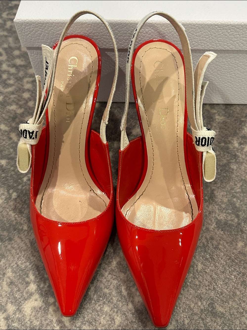 DIOR J’DIOR RED PATTENT SLING BACKS SIZE 37.5